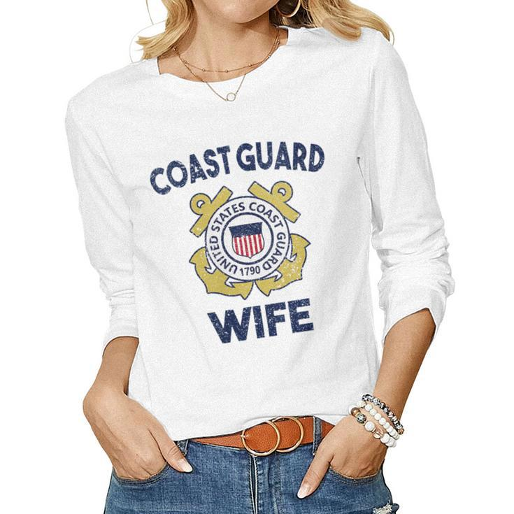 Womens Proud Us Coast Guard Wife Military Pride  Women Graphic Long Sleeve T-shirt