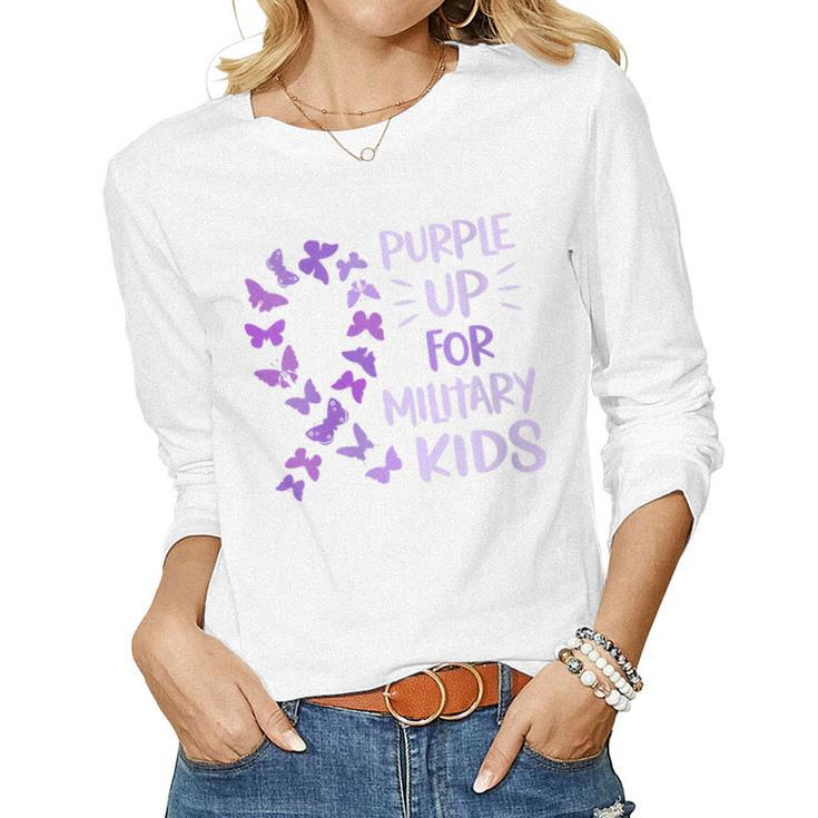 Womens Purple Up Military Child Butterfly - Military Brats Month  Women Graphic Long Sleeve T-shirt