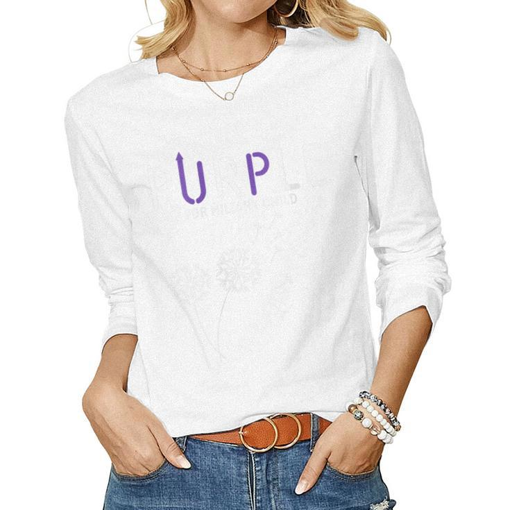 Womens Purple Up Soldier Military Child Usa Flag Dandelion  Women Graphic Long Sleeve T-shirt