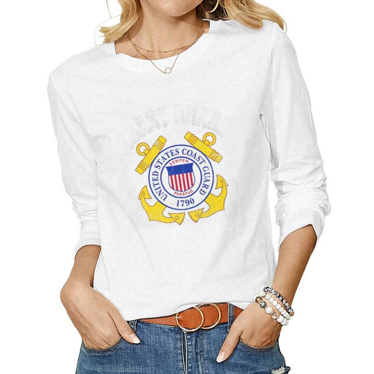 Womens Womens US Coast Guard Proud Aunt With American Flag   Women Graphic Long Sleeve T-shirt