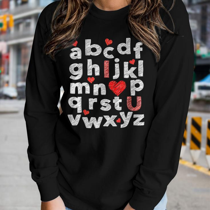 Abc Chalk Alphabet I Love You English Teacher Valentines Day V5 Women Graphic Long Sleeve T-shirt Gifts for Her
