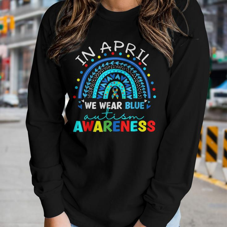 Autism Awareness Rainbow In April We Wear Blue Acceptance Women Long Sleeve T-shirt Gifts for Her