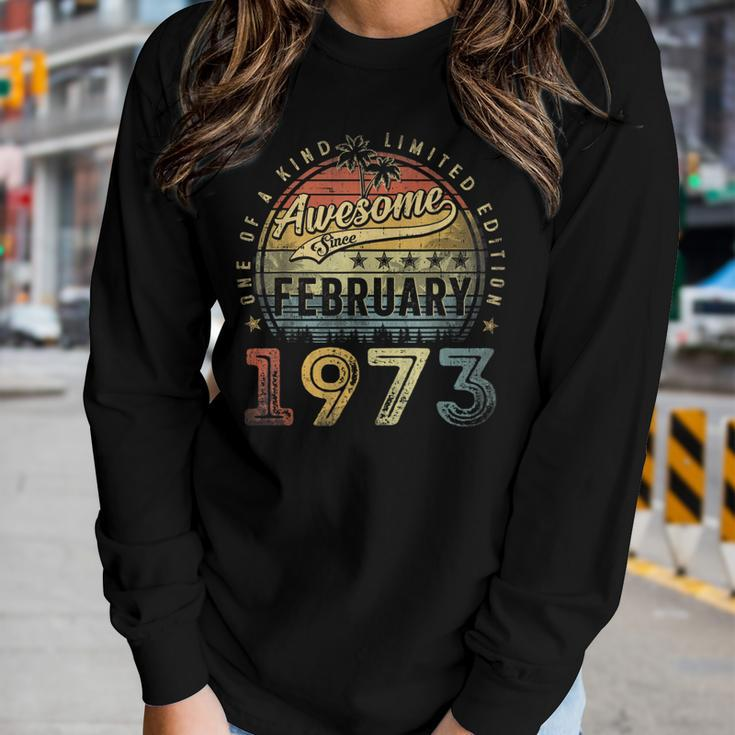 Awesome Since February 1973 50 Years Old 50Th Birthday Gifts Women Graphic Long Sleeve T-shirt Gifts for Her