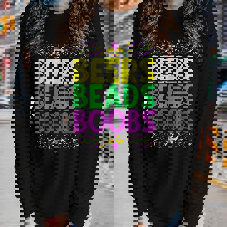 Beers Beads Boobs Mardi Gras Celebration Carnival Costume Women Graphic Long Sleeve T-shirt Gifts for Her