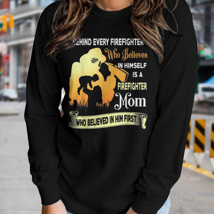 Behind Every Firefighter Is A Firefighter Mom Women Graphic Long Sleeve T-shirt Gifts for Her