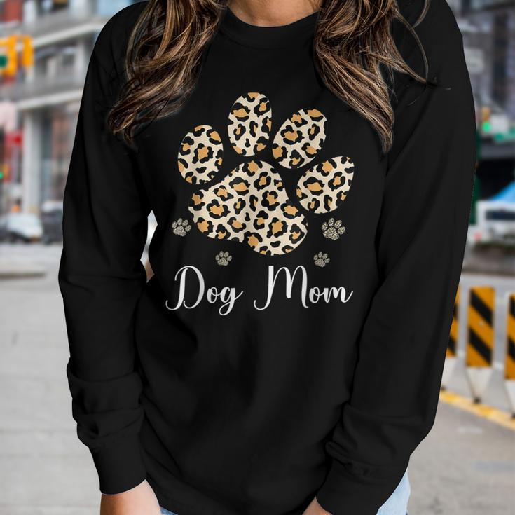 Best Dog Mom Ever Leopard Dog Paw Women Long Sleeve T-shirt Gifts for Her