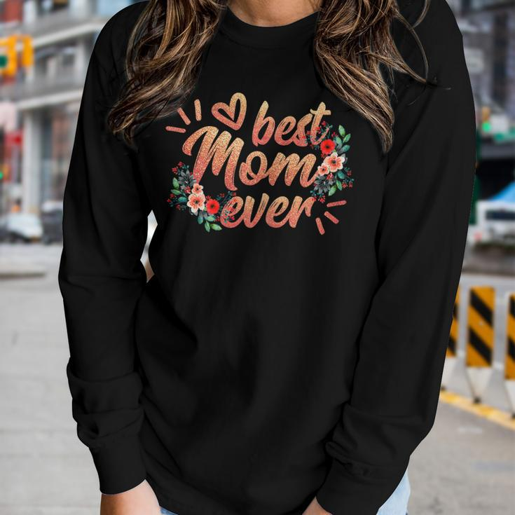 Womens Best Mom Ever Floral Shirt Ladies Flower Women Long Sleeve T-shirt Gifts for Her