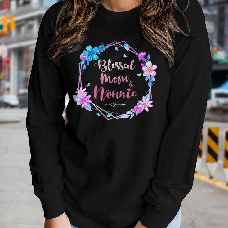 Blessed To Be Called Mom And Nonnie Cute Colorful Floral Women Graphic Long Sleeve T-shirt Gifts for Her