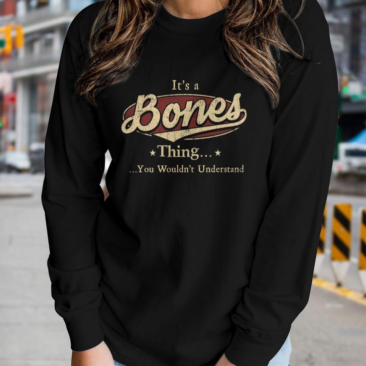 Bones Name Bones Family Name Crest Women Graphic Long Sleeve T-shirt Gifts for Her