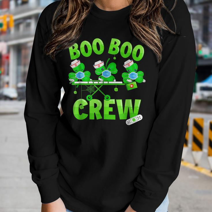 Boo Boo Crew Nurse St Patricks Day Shamrock Face Mask Nurse Women Graphic Long Sleeve T-shirt Gifts for Her