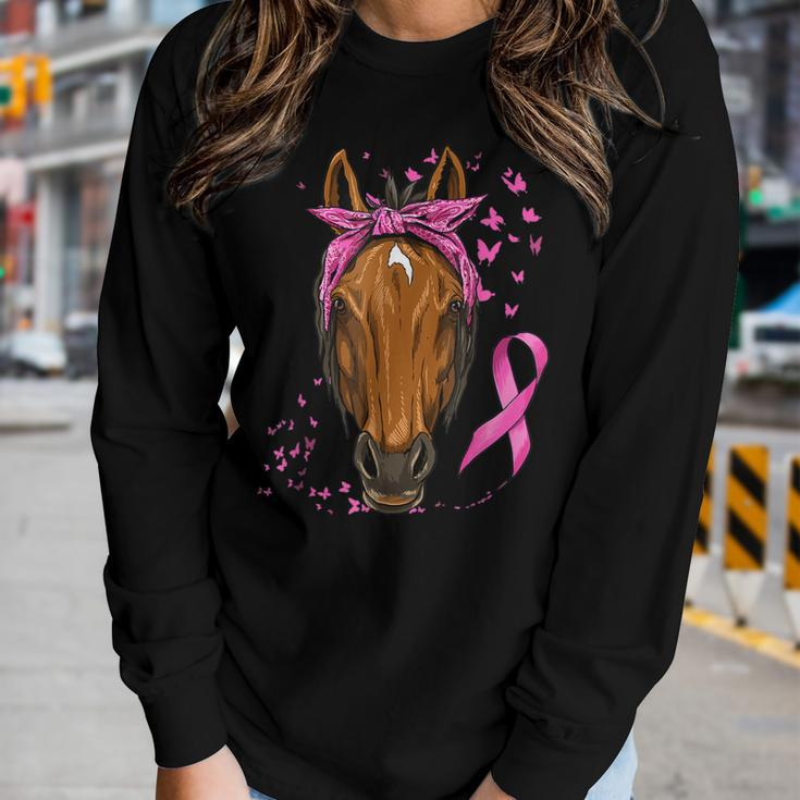 Breast Cancer Awareness Horse Pink Ribbon Cancer Survivor Women Long Sleeve T-shirt Gifts for Her