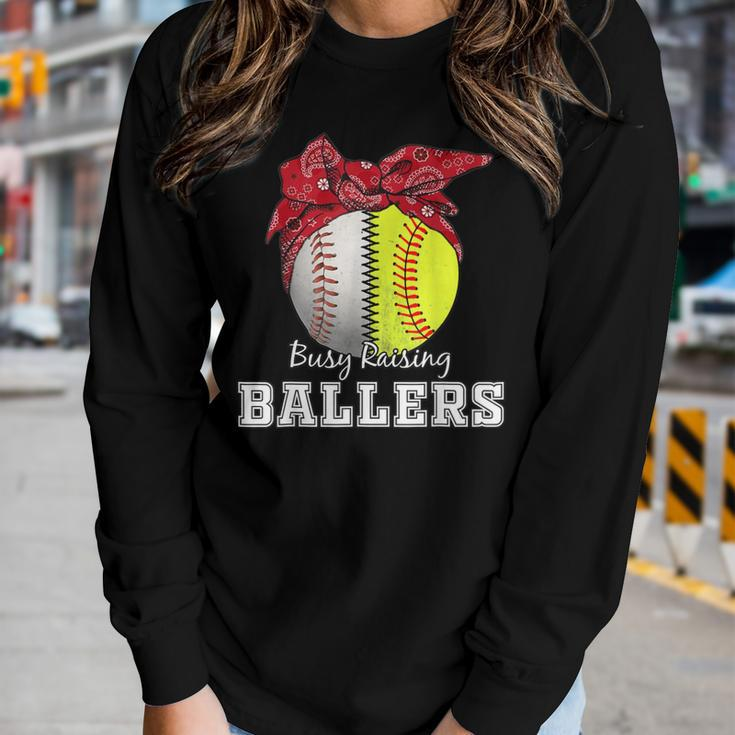 Busy Raising Ballers Softball Baseball Baseball Mom Women Long Sleeve T-shirt Gifts for Her