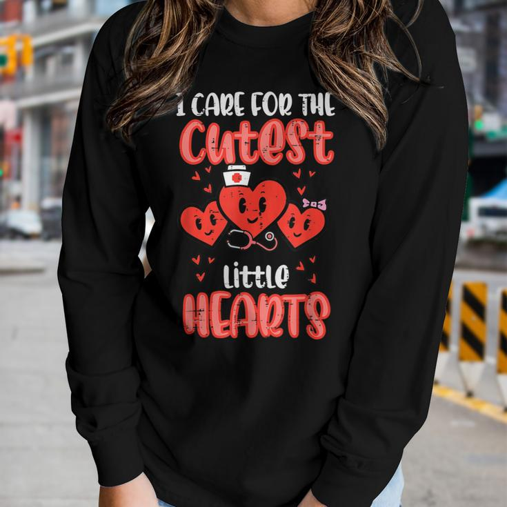 Care For Cutest Little Hearts Nurse Valentines Day Nursing Women Graphic Long Sleeve T-shirt Gifts for Her