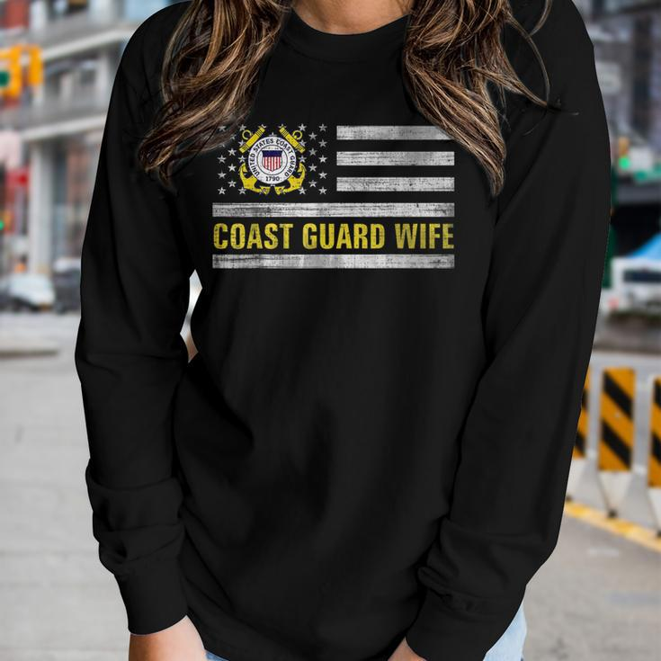 Coast Guard Wife With American Flag Gift For Veteran Day Women Graphic Long Sleeve T-shirt Gifts for Her