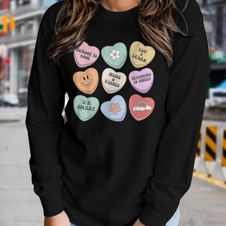 Conversation Hearts Groovy Valentines Day Cute Teacher V2 Women Graphic Long Sleeve T-shirt Gifts for Her