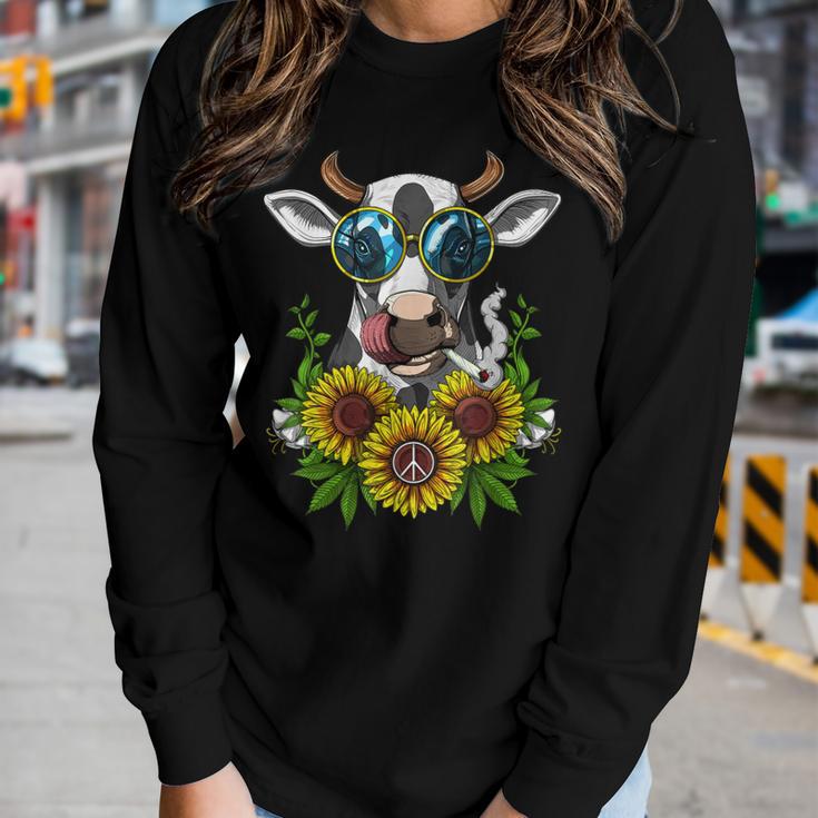 Cow Hippie Smoking Weed Stoner Sunflowers Cannabis Marijuana Women Long ...