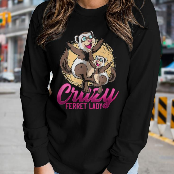 Crazy Ferret Lady Cute Pet Animal Lover Mother Daughter Women Graphic Long Sleeve T-shirt Gifts for Her