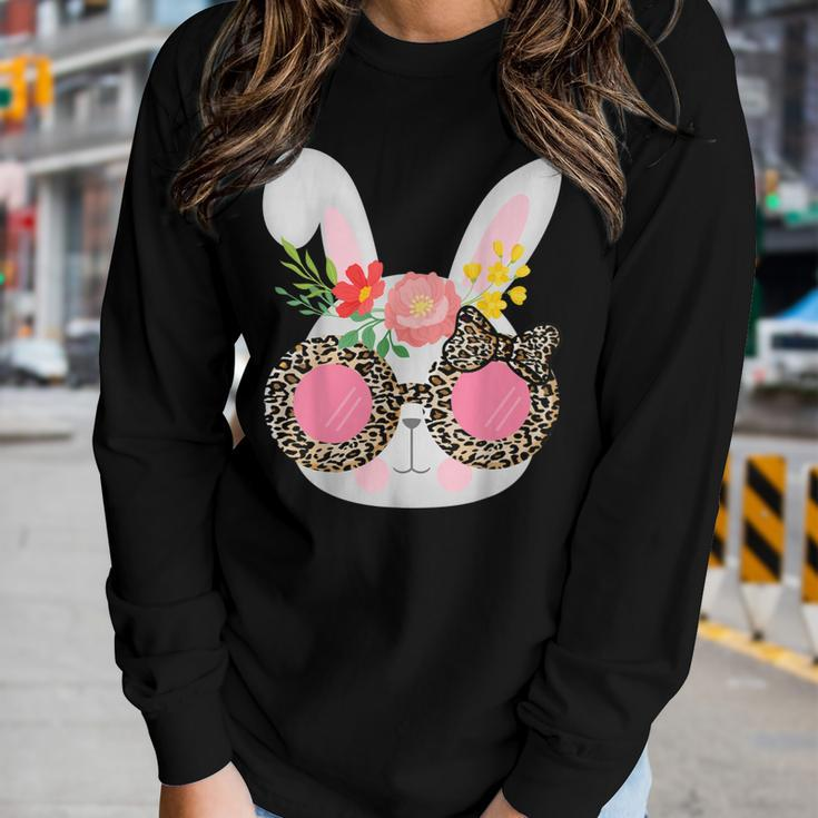 Cute Bunny Face Leopard Glasses Easter For Women N Girl Women Long Sleeve T-shirt Gifts for Her