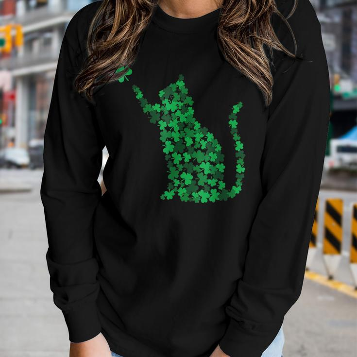 Cute Cat St Patricks Day Clover Lucky Cat Mom Shamrock Cat V2 Women Graphic Long Sleeve T-shirt Gifts for Her