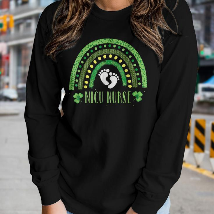 Cute Leopard Rainbow Nicu Nurse St Patricks Day Women Graphic Long Sleeve T-shirt Gifts for Her