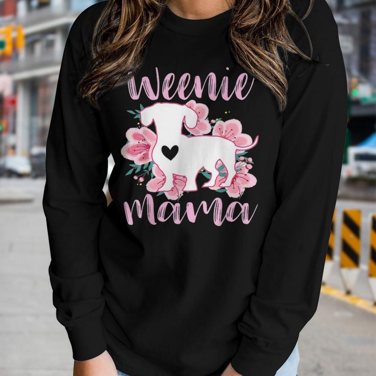 Dachshund Mama Wiener Dog Pink Flowers Cute Weenie Mom Gift Women Graphic Long Sleeve T-shirt Gifts for Her