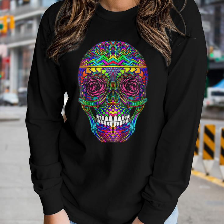Day Of The Dead Rainbow Skull Dia De Los Muertos Women Long Sleeve T-shirt Gifts for Her