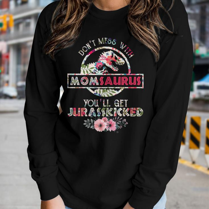 Dont Mess With Momsaurus Mix Flower Shirt Women Long Sleeve T-shirt Gifts for Her
