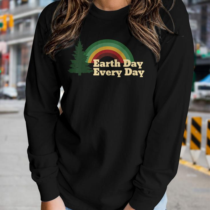 Earth Day Everyday Rainbow Pine Tree Shirt Women Long Sleeve T-shirt Gifts for Her