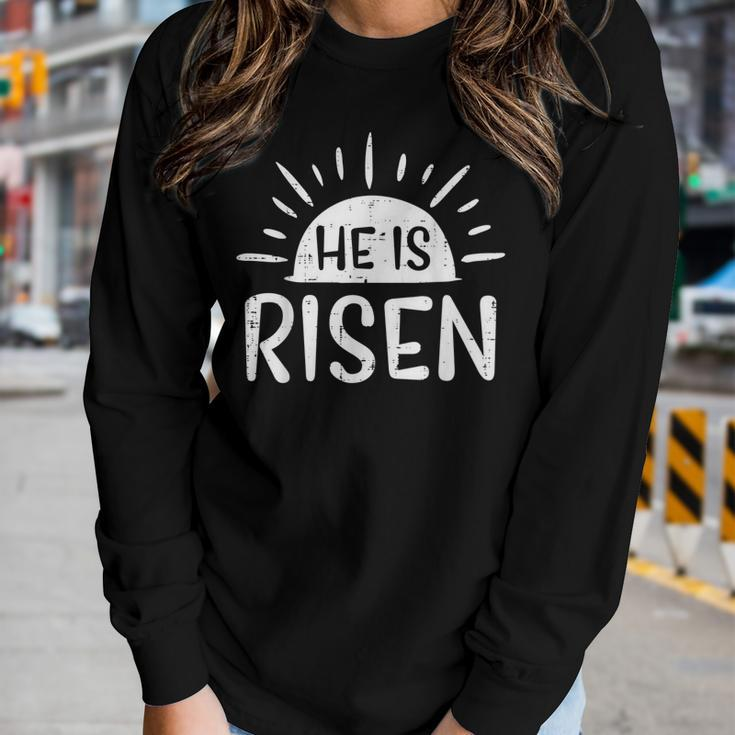 Easter Christian He Is Risen Sun Resurrection Men Women Kids Women Long Sleeve T-shirt Gifts for Her