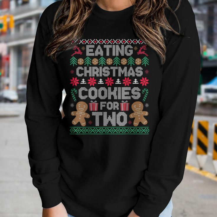 Eating Christmas Cookies For Two Pregnancy Holiday Women Long Sleeve T-shirt Gifts for Her