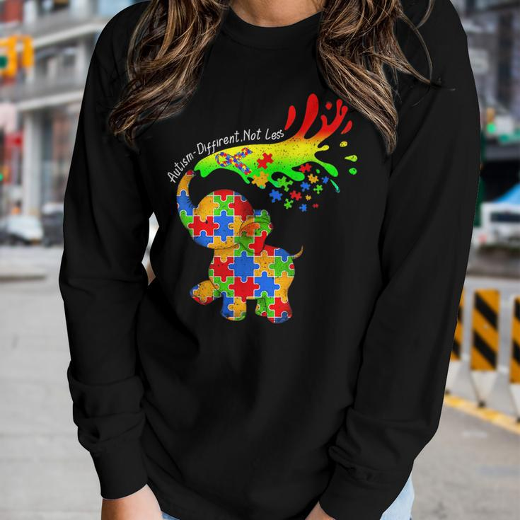 Elephant Autism Different Not Less Be Kind Puzzle Piece Mom Women Graphic Long Sleeve T-shirt Gifts for Her