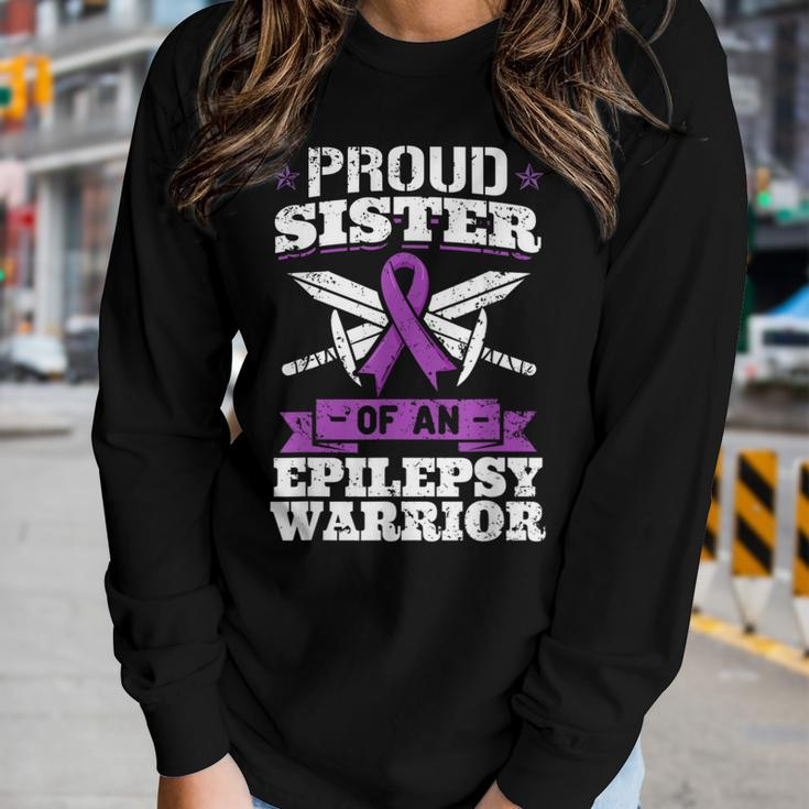 Epilepsy Warrior Sister Epileptic Seizure Disorder Advocate Women Long Sleeve T-shirt Gifts for Her