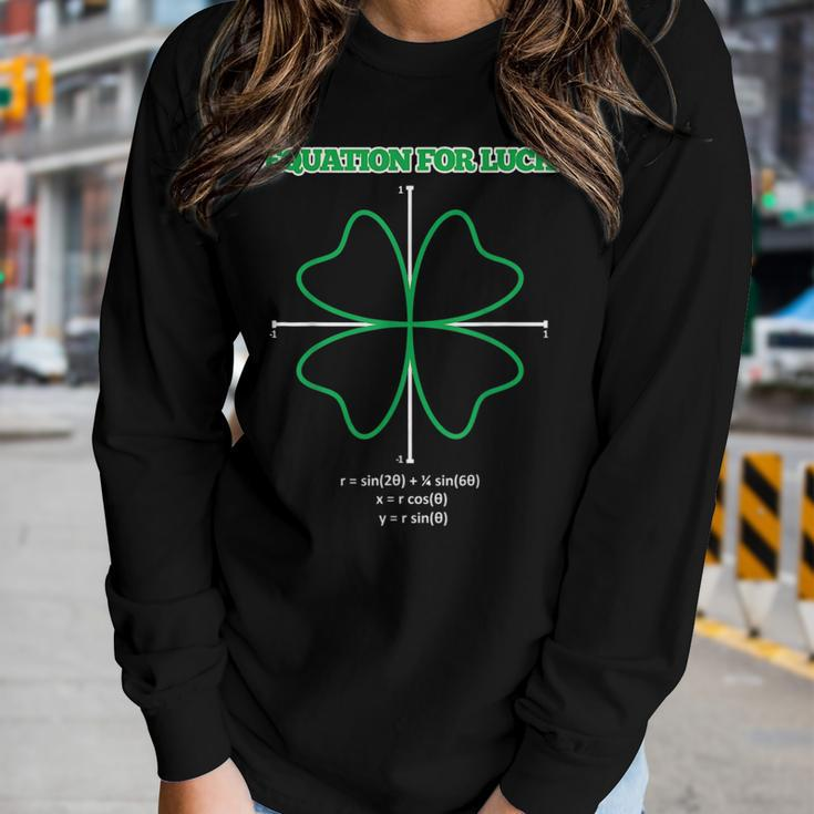 Equation For Luck Clover Irish Math Funny Teacher Women Graphic Long Sleeve T-shirt Gifts for Her