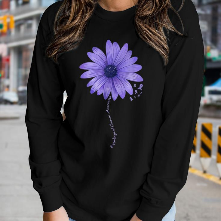 Esophageal Cancer Awareness Sunflower Periwinkle Ribbon Women Long Sleeve T-shirt Gifts for Her