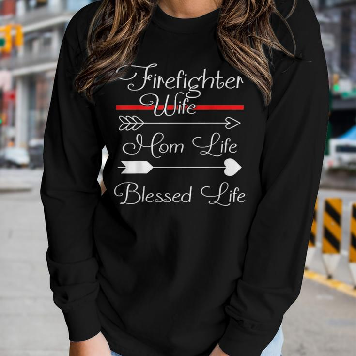 Firefighter Wife Mom Life Blessed Life V2 Women Graphic Long Sleeve T-shirt Gifts for Her