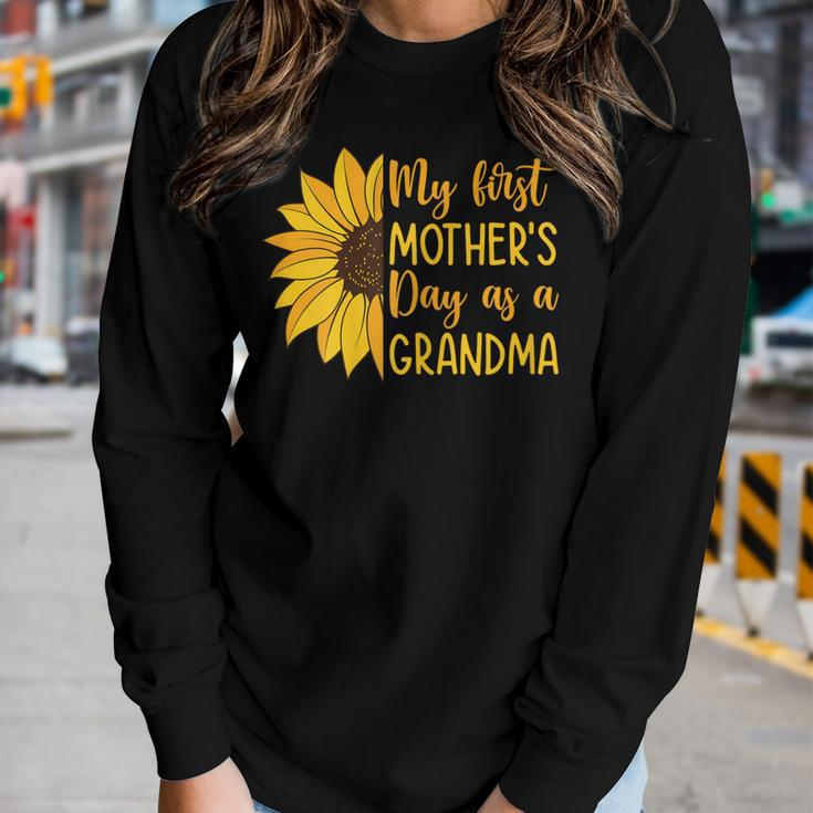 Womens My First As A Grandma Sunflower Women Long Sleeve T-shirt Gifts for Her