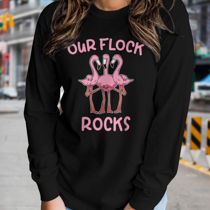 Our Flock Rocks Flamingo Matching Family Vacation Group Women Long Sleeve T-shirt Gifts for Her