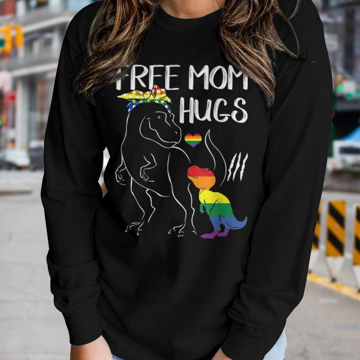 Free Mom Hugs Lgbt Pride Mama Dinosaur Rex Gift V2 Women Graphic Long Sleeve T-shirt Gifts for Her