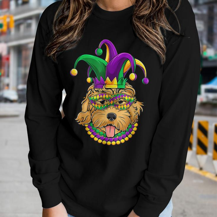 Funny Mardi Gras Dog Apparel Golden Doodle Dog Mom Dad V2 Women Graphic Long Sleeve T-shirt Gifts for Her