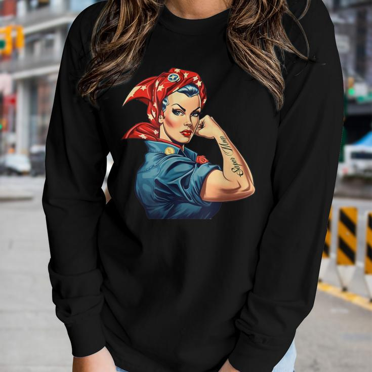 Girl Power We Can Do It Rosie The Riveter Woman Super Mom Women Graphic Long Sleeve T-shirt Gifts for Her