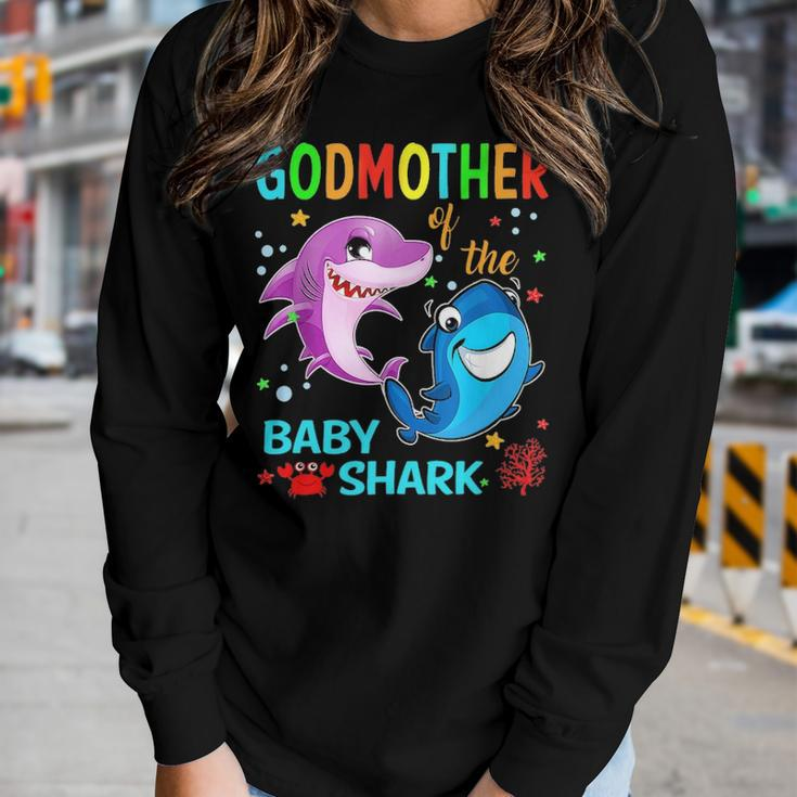 Godmother Of The Baby Shark Birthday Godmother Shark Women Graphic Long Sleeve T-shirt Gifts for Her