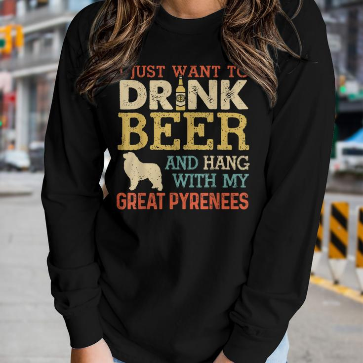 Great Pyrenees Dad Drink Beer Hang With Dog Funny Vintage Women Graphic Long Sleeve T-shirt Gifts for Her