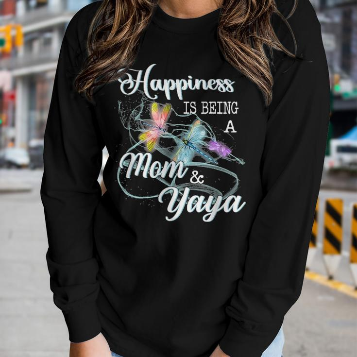 Happiness Is Being A Mom & Yaya Dragonfly Mothers Day Women Graphic Long Sleeve T-shirt Gifts for Her