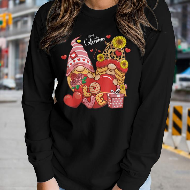 Happy Valentines Day Gnomes With Leopard Sunflower Valentine V8 Women Graphic Long Sleeve T-shirt Gifts for Her