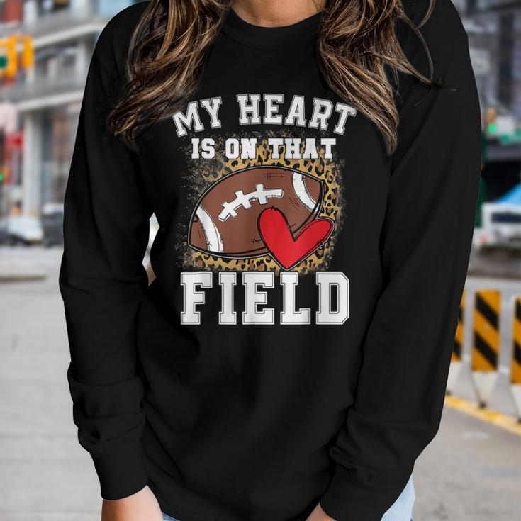My Heart Is On That Field Football Mom Leopard Women Long Sleeve T-shirt Gifts for Her