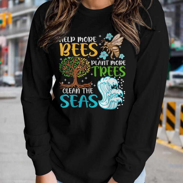 Help More Bees Plant More Trees Earth Day Climate Change Women Graphic Long Sleeve T-shirt Gifts for Her