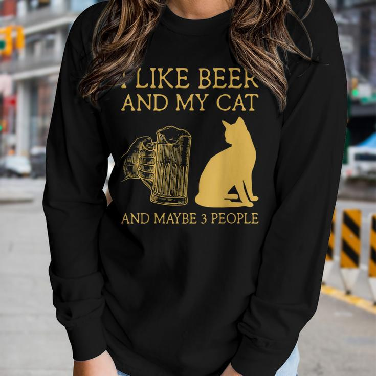 I Like Beer And My Cat And Maybe 3 People I Like Beer Cat Women Graphic Long Sleeve T-shirt Gifts for Her
