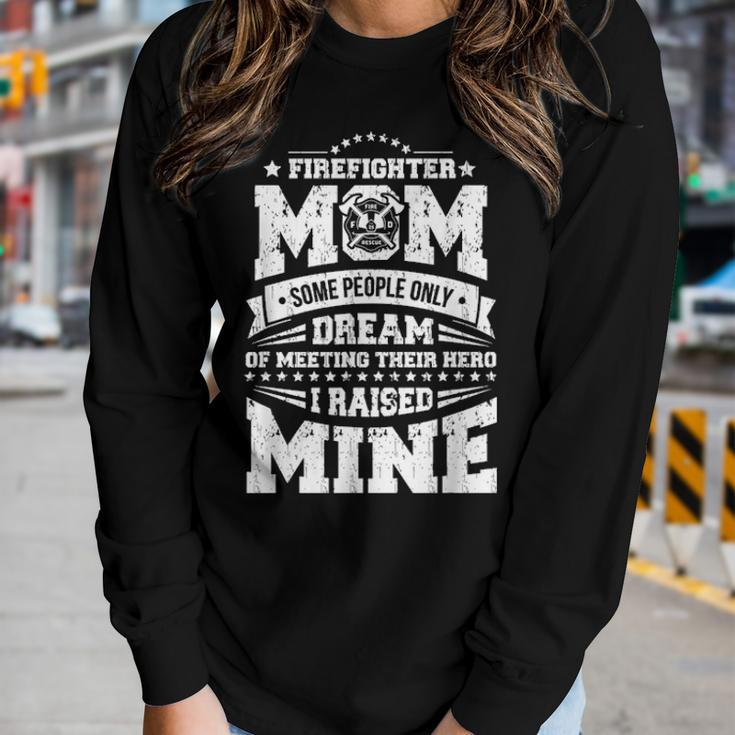 I Raised My Hero Proud Firefighter Mom Print Women Graphic Long Sleeve T-shirt Gifts for Her