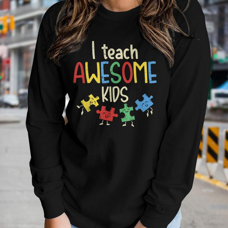 I Teach Awesome Kids Autism Special Education Teacher Women Graphic Long Sleeve T-shirt Gifts for Her