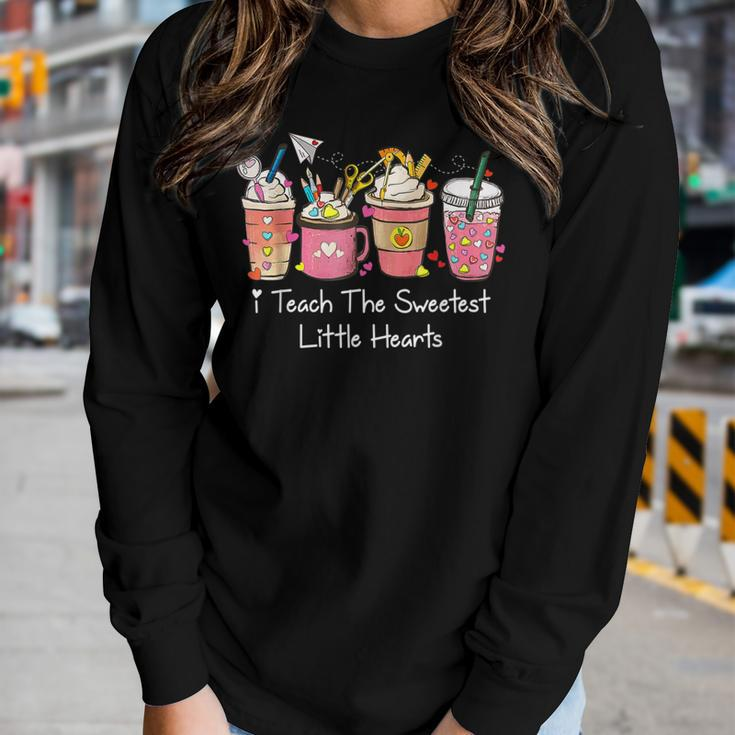 I Teach The Sweetest Hearts Coffee Teacher Valentines Day Women Graphic Long Sleeve T-shirt Gifts for Her